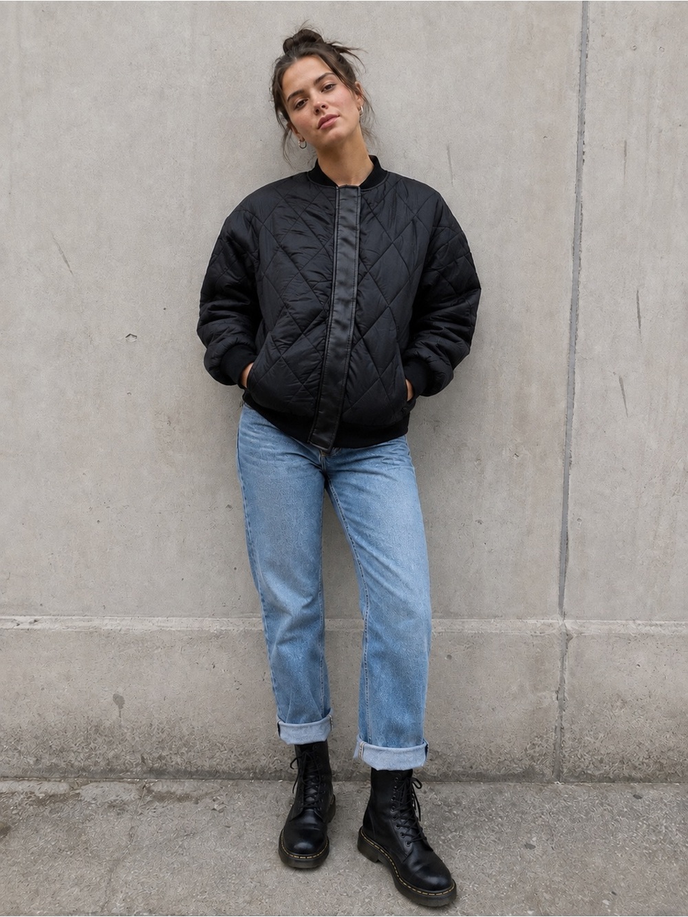 Lovers + Friends Julie Quilted Bomber Jacket Black Nylon Puffer Size M